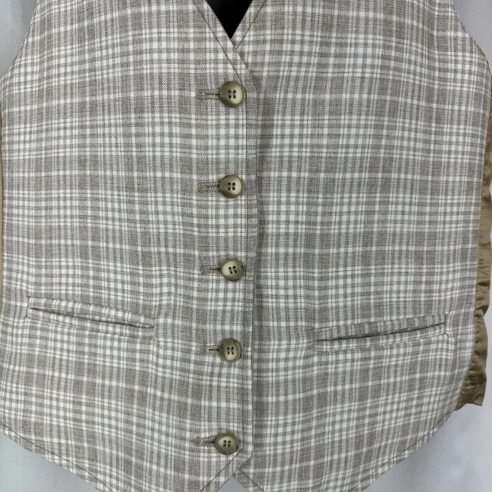 Men's Reversible Plaid Button‎ Vest Size S? Gray Tan Waistcoat READ